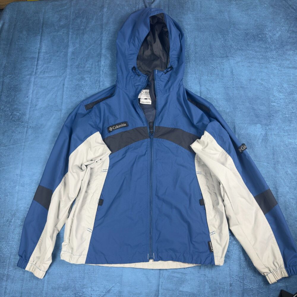 Columbia Packable Windbreaker Womens Medium Blue Colorblock Hooded